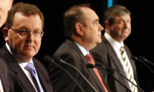 David Mundell, Alex Salmond and Alistair Carmichael before a TV debate in 2010. Now the former First Minister is attacking his opponents over a leaked memo.