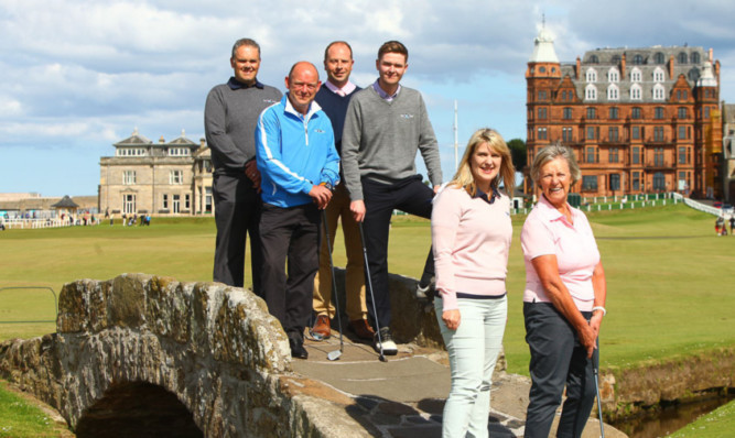 Looking forward to the Open are, from left, back, Ross MacKenzie of Fife Council and Liam Barn; middle: Fife Golf Partnership chairman Stephen Owen and Johnathon Dunbar of the Links Trust; front: Ann Camus of Fife Tourism Partnership and Pam Smith of Crail Golfing Society.