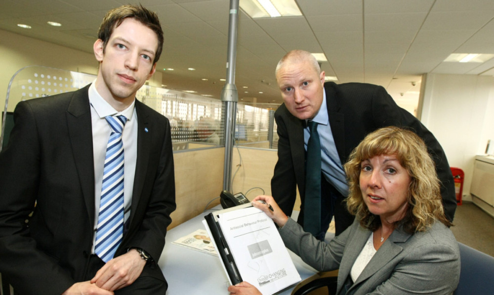 Councillor John Alexander, city housing chief Elaine Zwirlein and city council antisocial behaviour co-ordinator Stewart Steen at the launch.