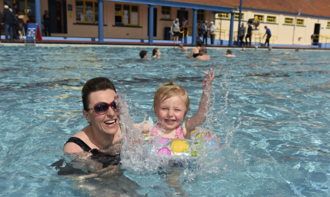 Two-year-old Lyla Wood and mum Rachel had a great time splashing around.