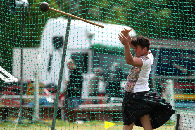 Kris Miller, Courier, 30/05/15. Picture today at Blackford Highland Games shows competition from the field where shot putt, hammer, caber tossing and other traditional sports took place alongside Highland dancing, running and cycling events. Pic shows hammer throwing.