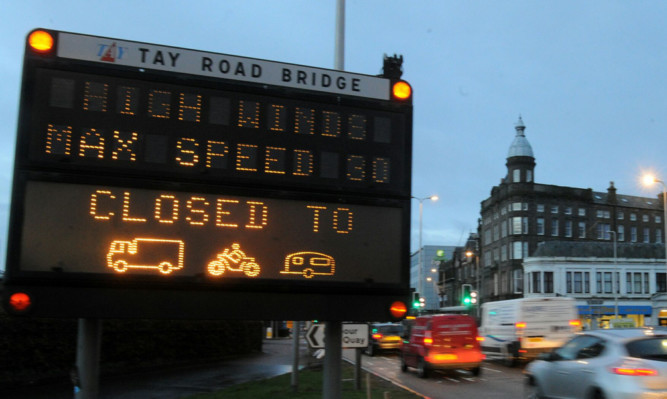 The weather led to restrictions on the Tay Road Bridge on Monday night.