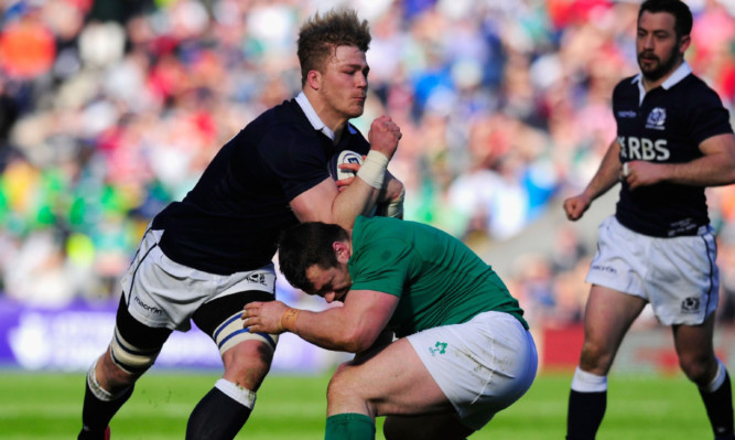 David Denton in action for Scotland against Ireland in March.