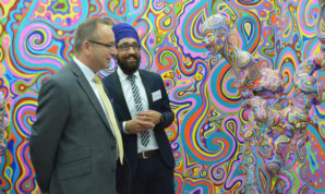 Thomas Veit of Dundee University and Charandeep Singh of Scottish Chambers of Commerce wonder at Alexzandra Moncrieffs psychedelic degree show installation. The show provides proof of the areas huge pool of talent.