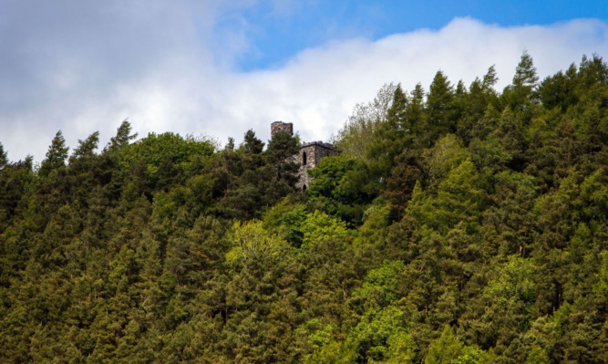 The tower is hidden by trees, above, but used to be a prominent feature of the landscape.