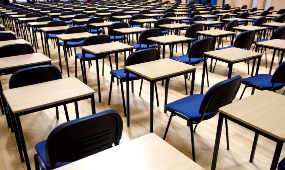 Kris Miller, Courier, 22/04/13. Picture today shows desks lined up for exams, GCSE's, Highers, O'levels in Morgan today. For files.