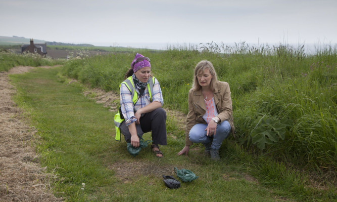 Reserve manager Therese Alampo (left) with local resident Kate Wood are concerned afterrat poison was been left on the public path.