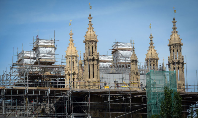 Scaffolding on the Houses of Parliament.