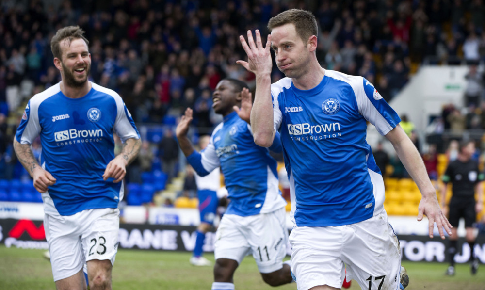 Steven MacLean (right) races off to celebrate after breaking the deadlock for St Johnstone.