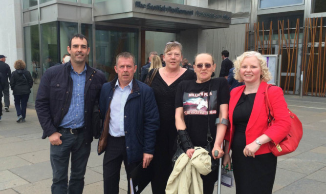 From left: Gordon Gourlay and David Paton of Kingdom Off-road Motorcycle Club, Caroline Mitchell, Shelagh Cooper and Claire Baker MSP at Holyrood.