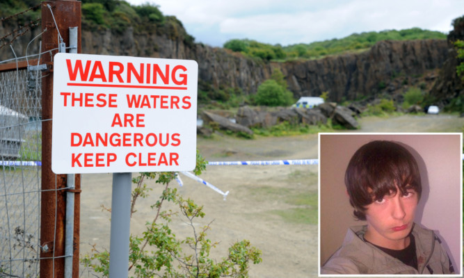 Youths frequently congregate at the disused quarry near Inverkeithing, despite efforts to prevent access. Friends tried to rescue John McKay (inset) from the water on Thursday night, to no avail.