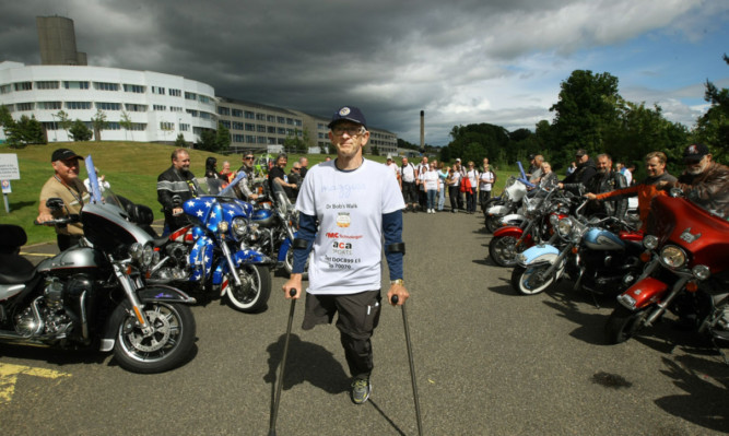 Dr Grant and the Harley-Davidson guard of honour at Ninewells.