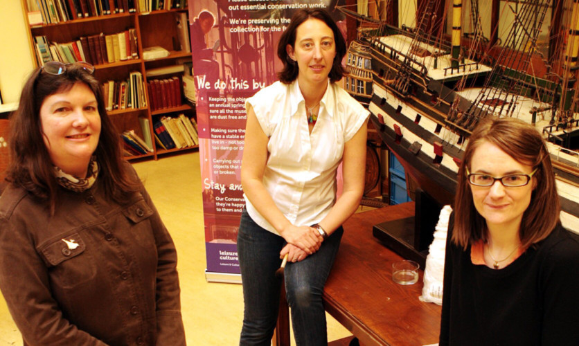 From left: Christina Donald, curator early history, Rebecca Jackson-Hunt, conservator and Carly Cooper, curatorial assistant.