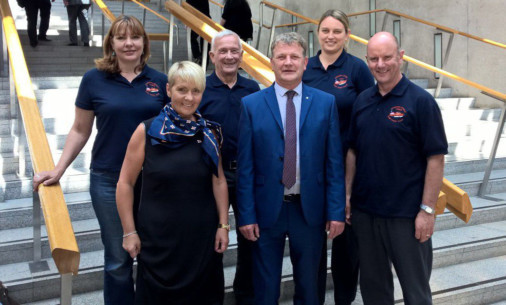 Members of Kinghorn lifeboat visiting the Scottish Parliament to hear the motion proposed by David Torrance.