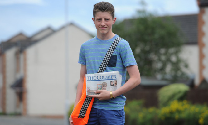 07.07.15 - pictured outside his home, Hendrie Place, East Wemyss is Courier paperboy Nathan Dunsire after his quick thinking led to pensioner Ellen Kay being given assistance after she fell at home - words from MA