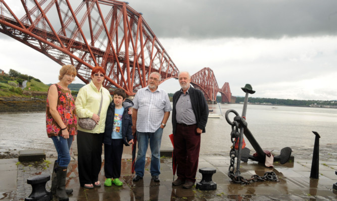 Concerned residents Karen Trotter, Pamela McKendrick, Louis Renwick, Jim George and Peter Dean by the Forth Bridge.