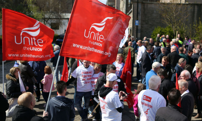 Striking hospital porters at this years May Day march and rally for unions.