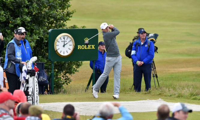 Jordan Spieth tees off the third during his final practice round at st Andrews yesterday.