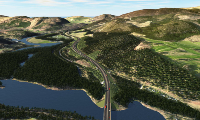 An artists impression shows how the route from Pitlochry to Killiecrankie will look after the dualling work is complete.