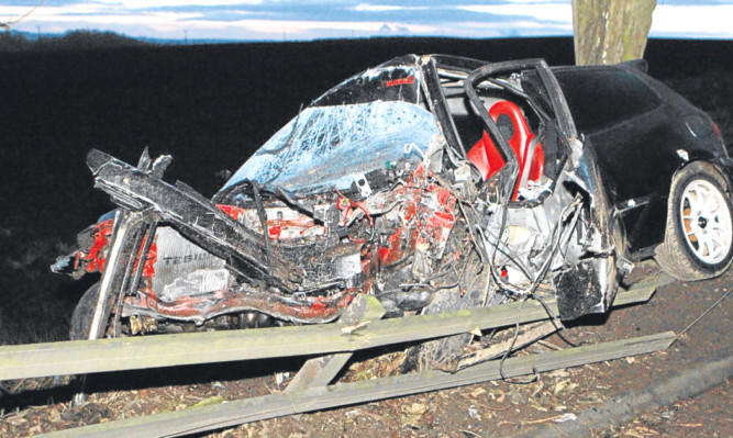 The wreckage of the car in which Dundee man Stewart Myles was almost killed.