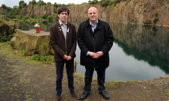 Lewis Akers with Kevin ONeil, who lost his brother in the quarry 42 years ago,