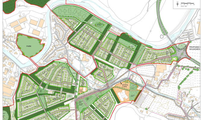 The revised plan for the proposed development between Ruthvenfield and Huntingtowerfield.
