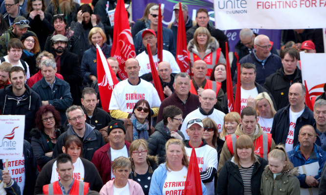 The annual May day march and rally for unions in Dundee city centre this year included the porters.