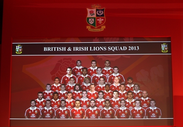 A video screen shows the complete 2013 British & Irish Lions squad during the squad announcement at the London Hilton Syon Park, Middlesex. PRESS ASSOCIATION Photo. Picture date: Tuesday April 30, 2013. See PA story RUGBYU Lions. Photo credit should read: David Davies/PA Wire