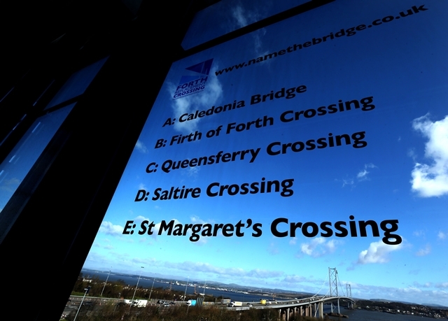 A window displaying the shortlist of names for the new Forth Replacement Crossing at the Education Centre, South Queensferry.