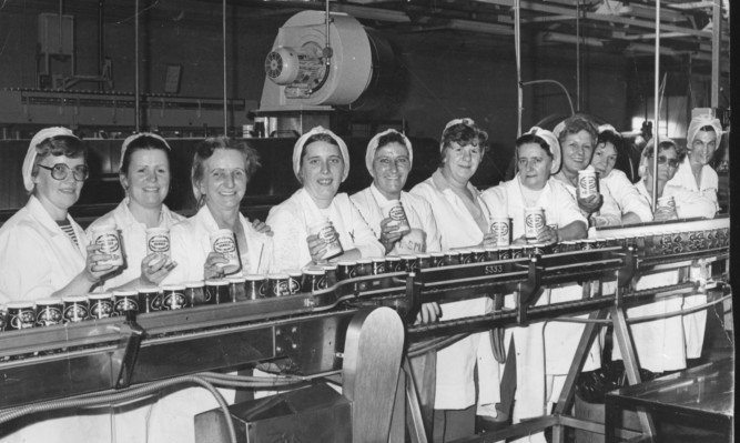 Staff on the marmalade production line at the Mains Loan factory in the 1980s.