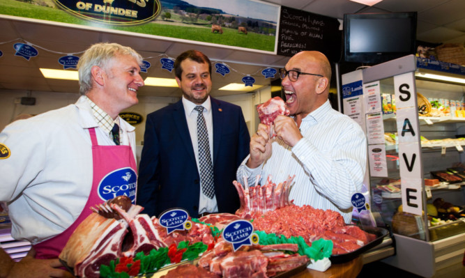 From left: butcher Frank Yorke, Councillor Craig Melville and Gregg Wallace.