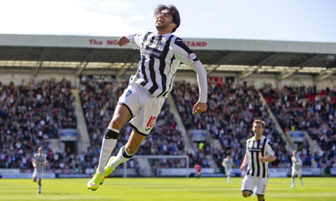 On-form Faissal El Bakhtaoui celebrates his opening goal for Dunfermline.