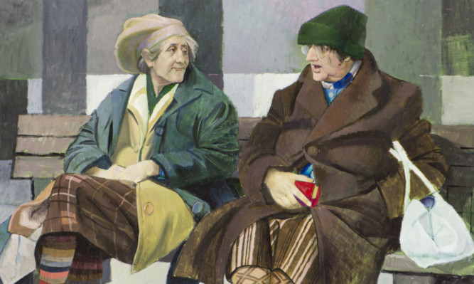 Mr Stenbergs painting, which he created from a sketch of the women taken from across City Square.