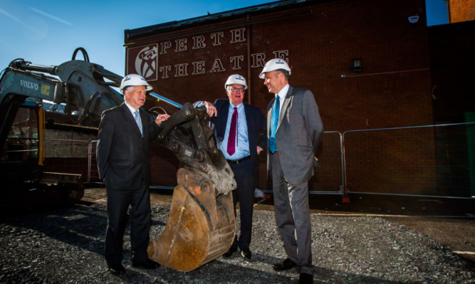 Councillor Ian Miller (leader of Perth & Kinross Council), Magnus Linklater (Transform Perth Theatre project) and Kevin Dickson (Robertson Construction Tayside) catching up on progress.
