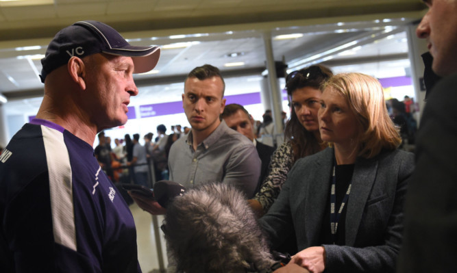 Head Coach Vern Cotter speaks to the media at Edinburgh Airport yesterday en route for Turin.