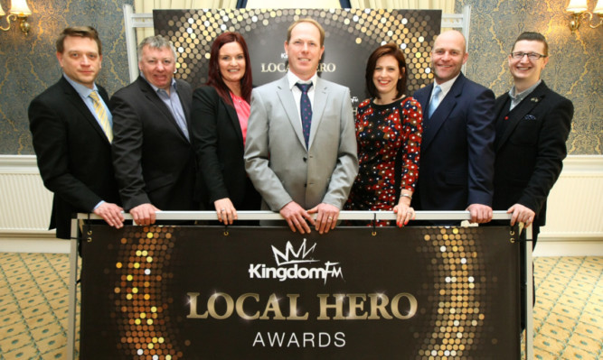 At the Balbirnie House Hotel in Markinch at the launch of the Kingdom FM Local Hero Awards earlier this year are, from left, Rory Weller (former features editor at The Courier), Owen Buchanan (MD of Owen Buchanan Builders), Nicola Greig (procurement manager, FMC Technologies), Blair Crofts (MD of Kingdom FM), Heather Stuart (chief executive, Fife Cultural Trust), Colin Millar (MD of DPS Group), and Darren Stenhouse (station manager, Kingdom FM).