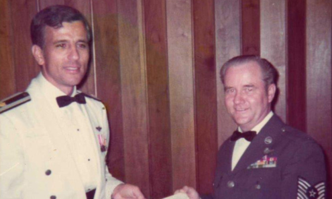 Joe McFalls (right) received commendations while with the USAF.