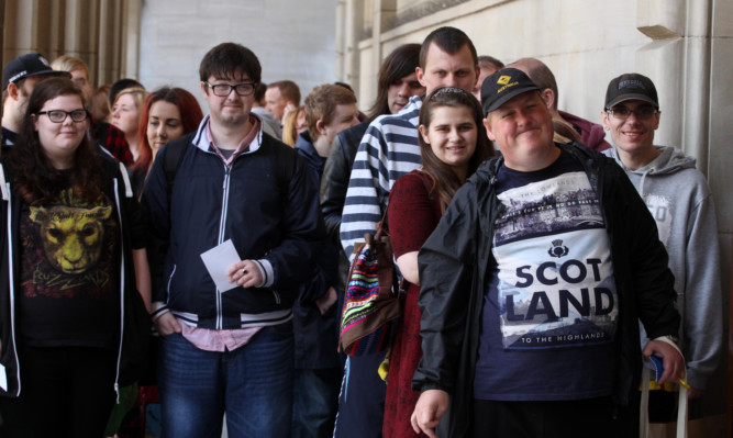 Wrestling fans queuing to get into the Caird Hall on Saturday night.
