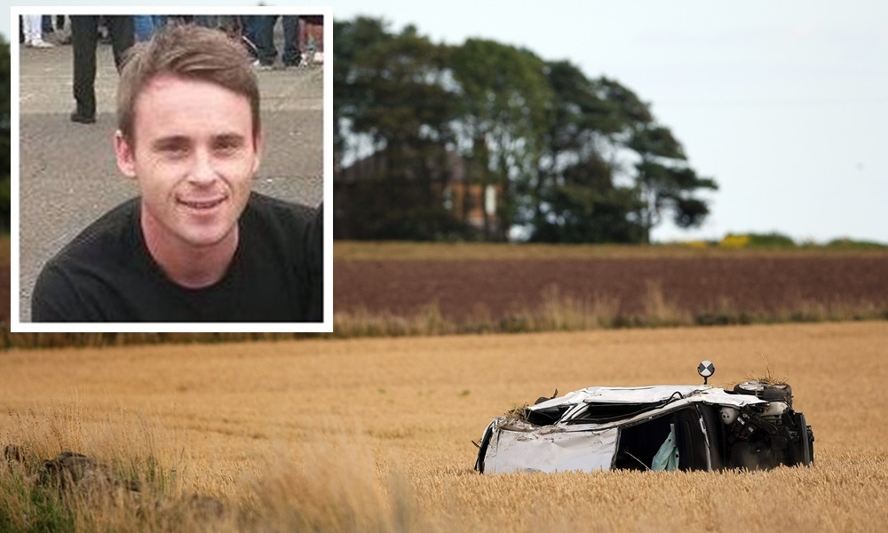 Kris Miller, Courier, 29/08/15. Fatal RTC on Arbroath to Lunan road shows Ford Fiesta lying in a field.