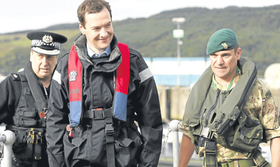 Chancellor George Osborne at the Royal Navys submarine base at Faslane.