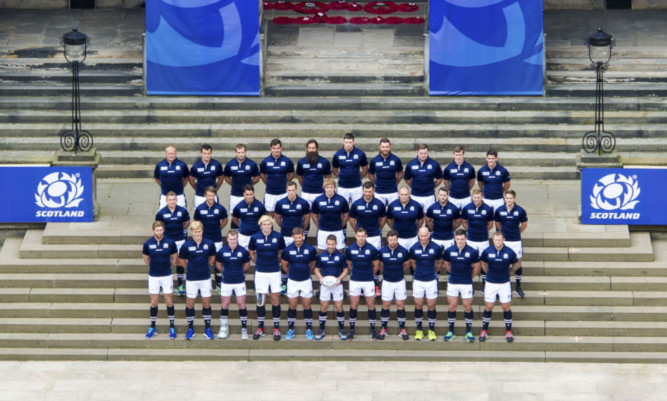The Scotland squad at the announcement in Edinburgh yesterday.
