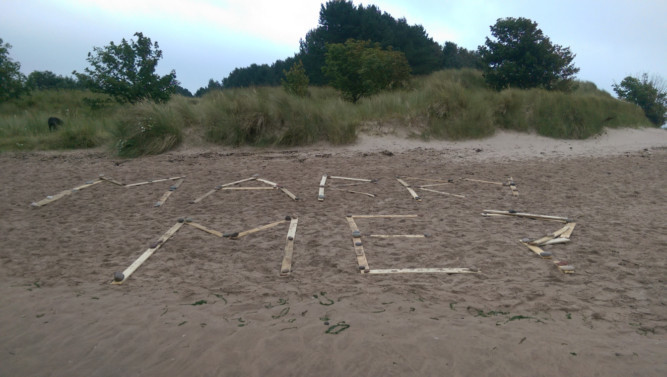 Danyle's romantic proposal was spotted on the beach by a dog walker.