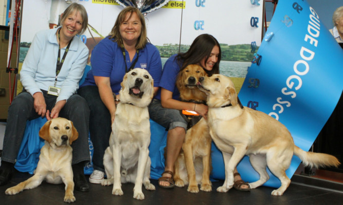 Some of the volunteers and dogs at the Guide Dog Training Centre in Forfar on Saturday.
