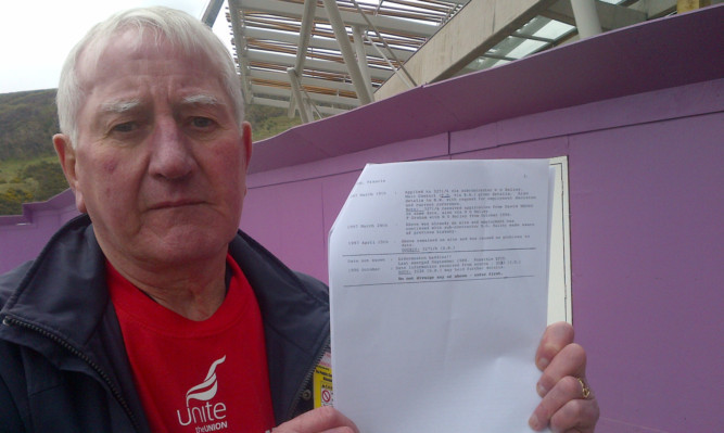 Francie Graham with the document confirming he was on a blacklist.