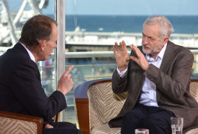 Labour Party leader Jeremy Corbyn makes his point on BBC Ones Andrew Marr Show.