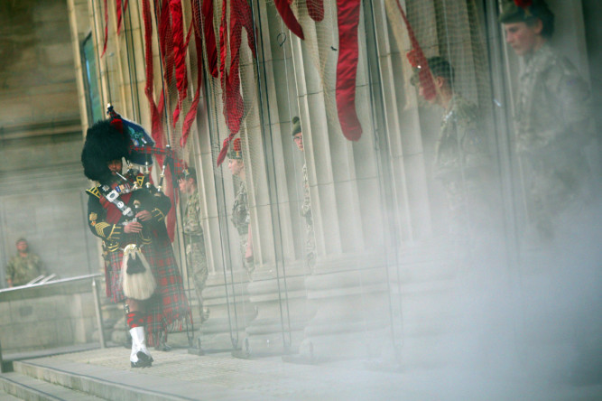 A piper plays at Dundee's special Battle of Loos commemoration in the City Square on Saturday.