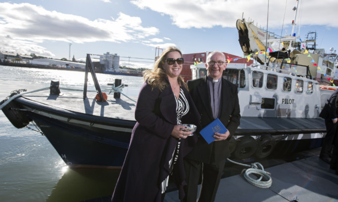 The Rev Howard Drysdale led a prayer for the new pilot boat North Esk, which was then blessed with the traditional quaich of whisky by Justine Scott-Gray.