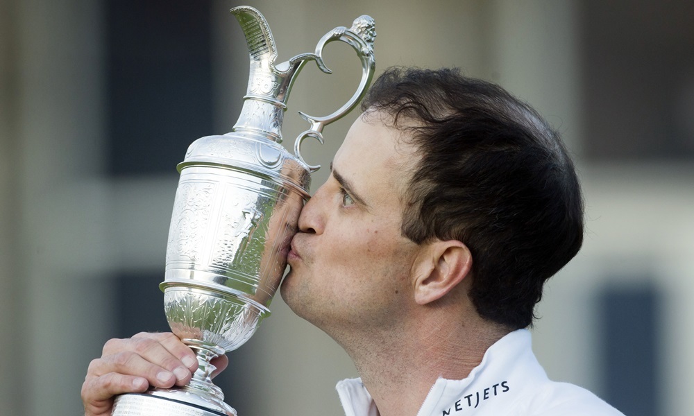 USA's Zach Johnson kisses the Claret Jug after winning The Open Championship 2015 at St Andrews, Fife.