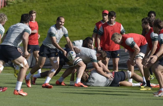 South Africa's new captain Fourie du Preez moves the ball at training yesterday.