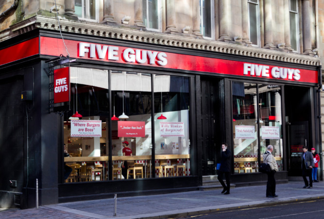 Five Guys burger restaurant on St. Vincent Street, Glasgow